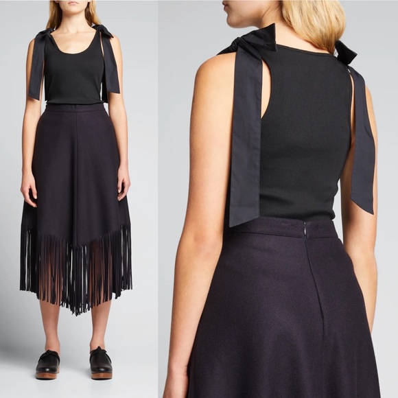 NWT Ulla Johnson Bailey Bow Shoulder Cotton Tank in Noir Black Size Small - Picture 11 of 11